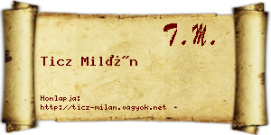 Ticz Milán névjegykártya